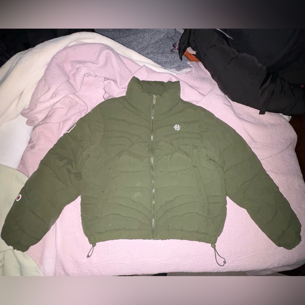 ZARA X RHUGI DARK OLIVE GREEN PUFFER WITH ELASTIC CUFFS. XL